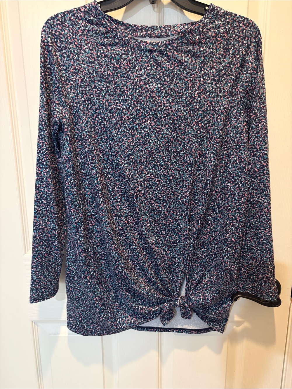 Women’s Navy Multi Floral Tie-Front Long Sleeve Top